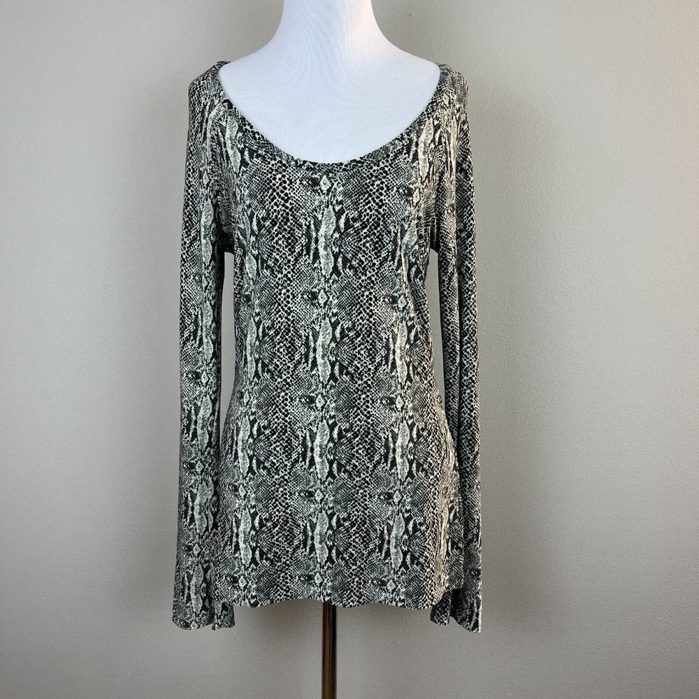 Norma Kamali Top Medium Black White Python Snakeskin‎ Print Long Sleeve Jersey